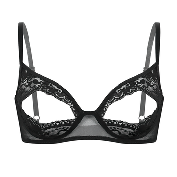 Women's Sheer Lace Floral Lingerie / Spaghetti Straps Nipple Split Wire-Free Sexy Bra - EVE's SECRETS